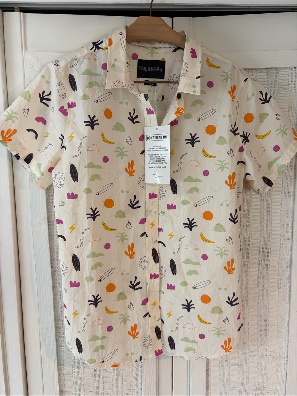 NWT UO x Unisex Wildfang Surf and banana THE ESSENTIAL BUTTON UP Shirt, sz L